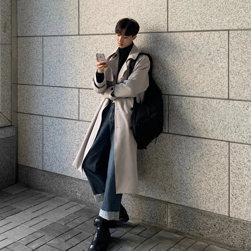 Korean Spring Trench - Brand New Men's Fashion Overcoat with Streetwear