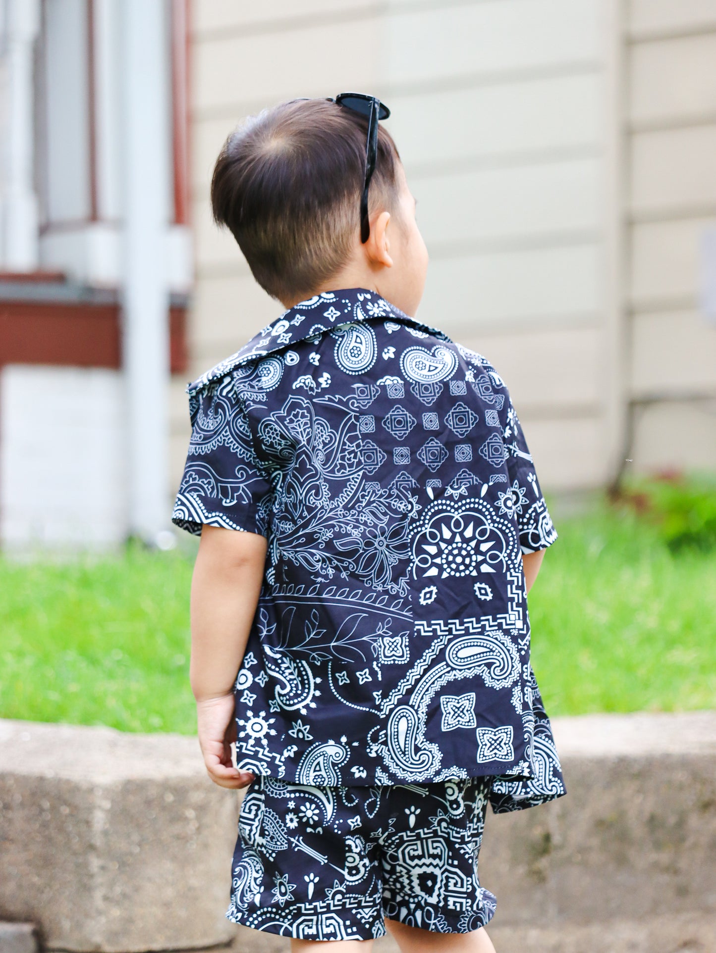 Boys' Summer Fashion: Stylish Two-Piece Suit with Short-Sleeved Shirt & Elastic Waist Shorts