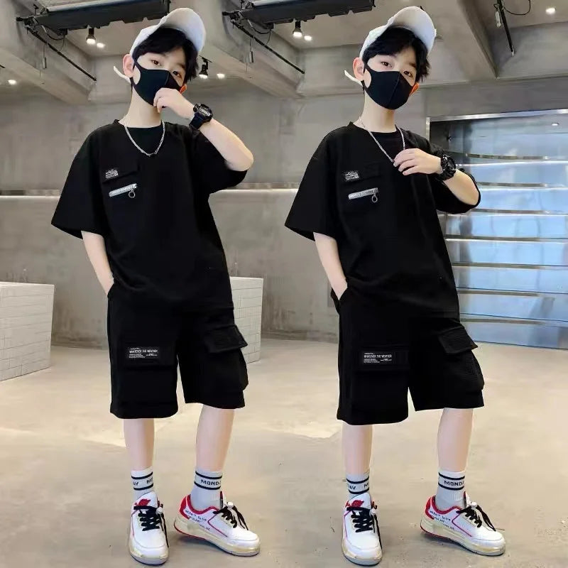 Boys' Summer Sport Set - New Loose Fashion Outfit with Short Sleeve Top & Shorts