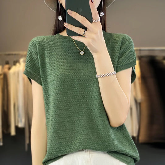 Women's Fine Wool Sweater - O-Neck Batwing Sleeve Pullover, Spring/Autumn Knit Top