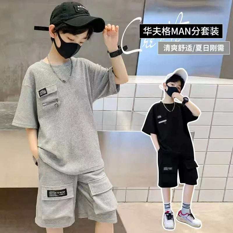 Boys' Summer Sport Set - New Loose Fashion Outfit with Short Sleeve Top & Shorts