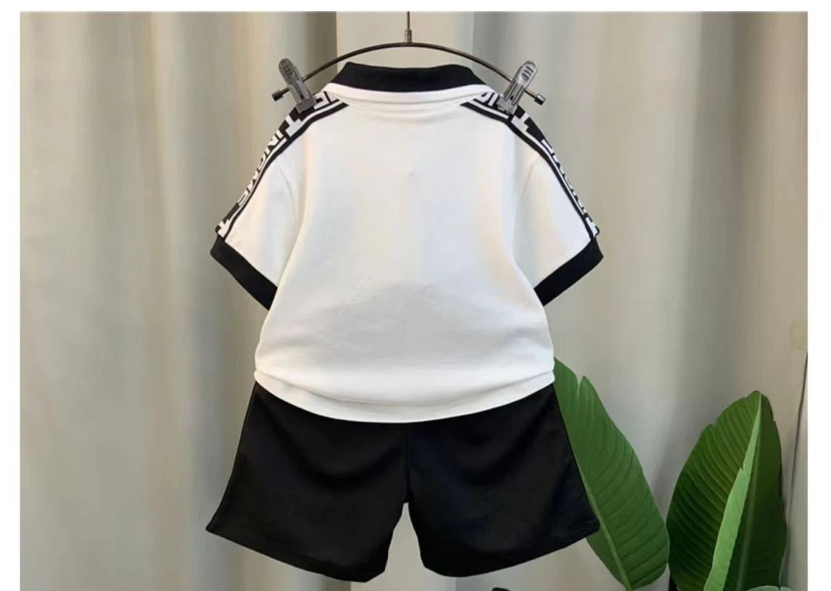 Children's polo shirt Boy summer handsome baby Internet celebrity short sleeve clothes trendy cool two-piece t-shirt set