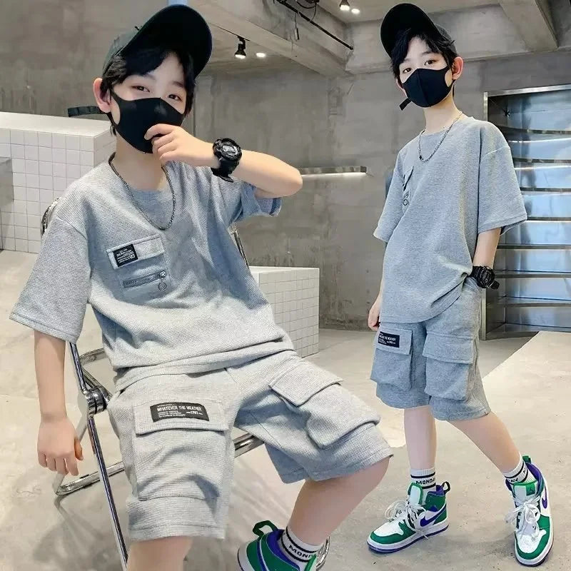 Boys' Summer Sport Set - New Loose Fashion Outfit with Short Sleeve Top & Shorts