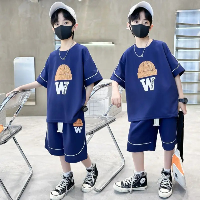 Boys Summer 2024 Sportswear Set - Casual T-Shirts + Pants for 5-14Y, Sleeve & Sleeveless Options