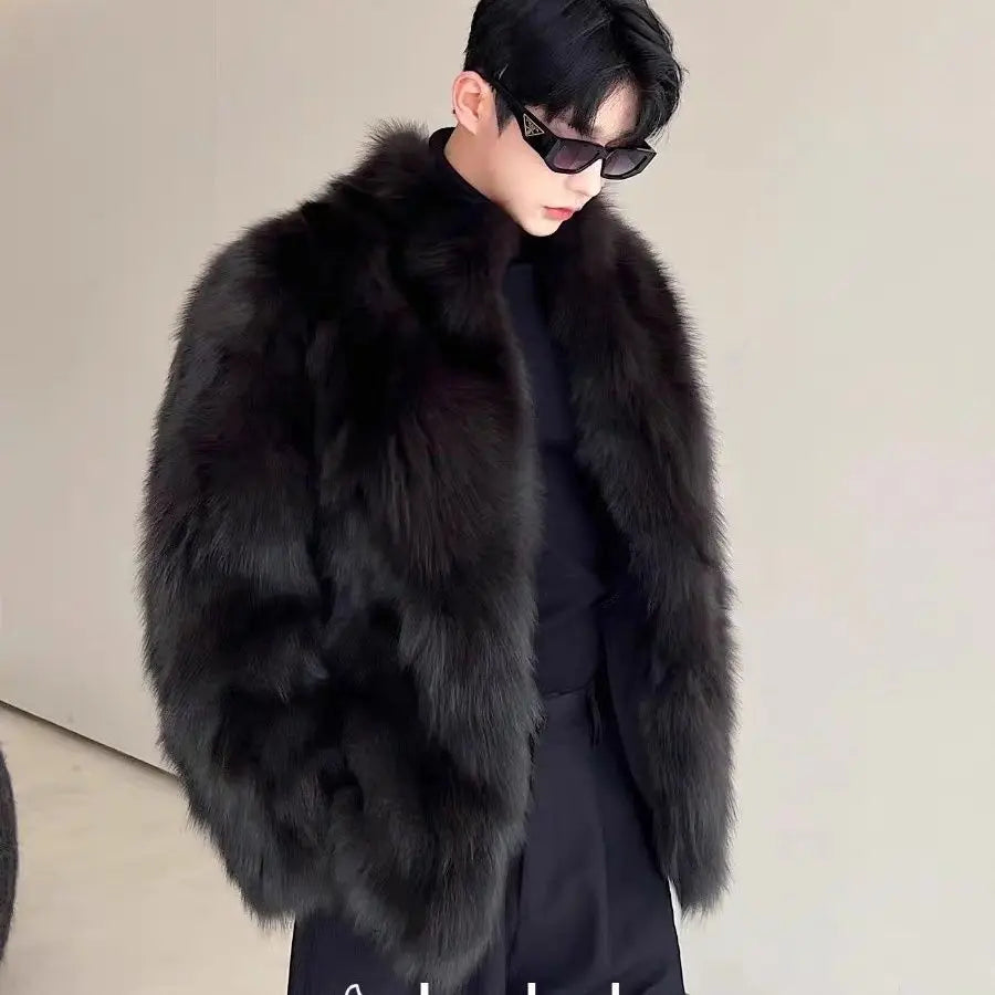 Y2k Men's Faux Fur Leather Jacket - Thickened Fox Mink Winter Coat