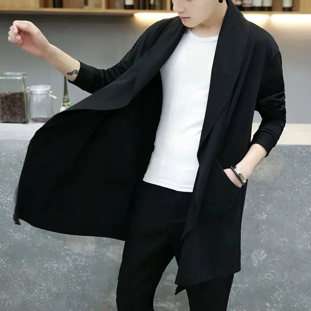 Korean Punk Hip Hop Trench - Hooded Men's Autumn Cloak with Casual Streetwear