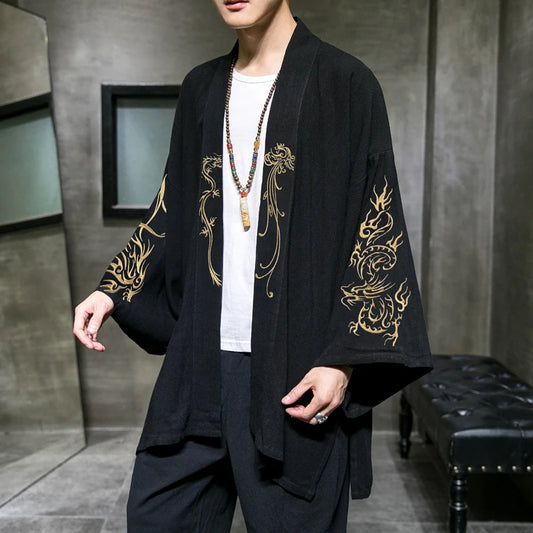 Kimono Trench Hanfu Cotton - Jacket Casual Oversized Men's 5XL