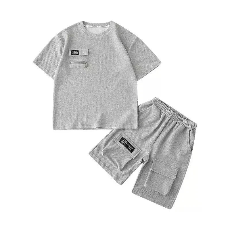 Boys' Summer Sport Set - New Loose Fashion Outfit with Short Sleeve Top & Shorts