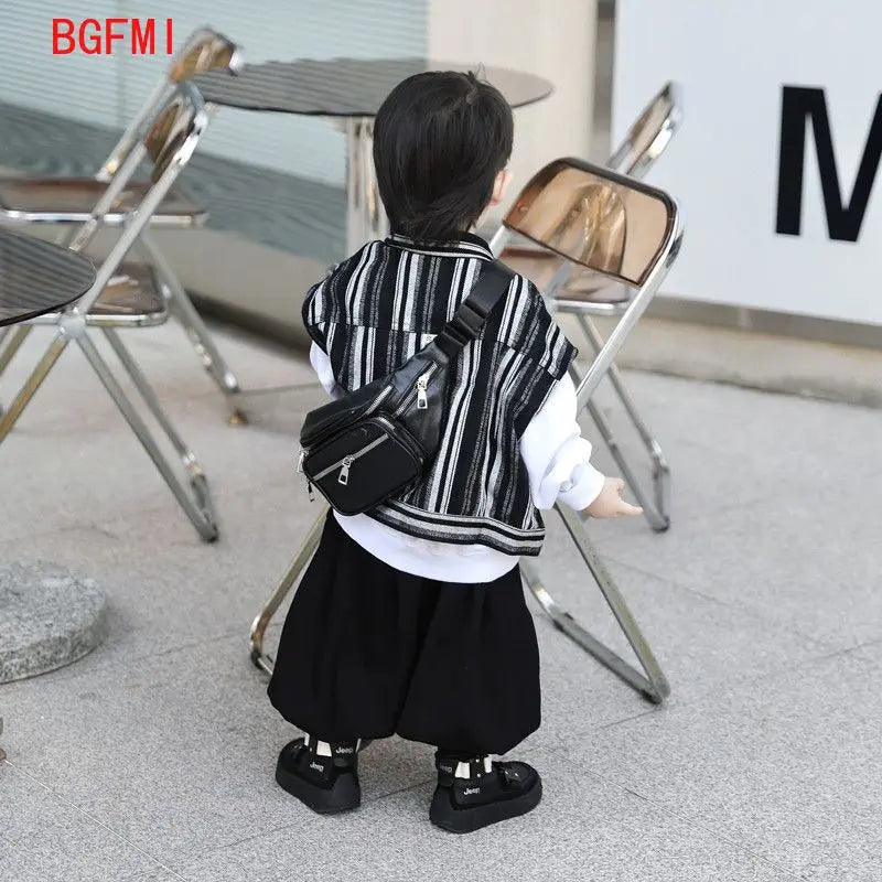 Korean Kids Striped Vest & Sweater Set - All-match Spring/Autumn Outfit for Boys 1-9Y